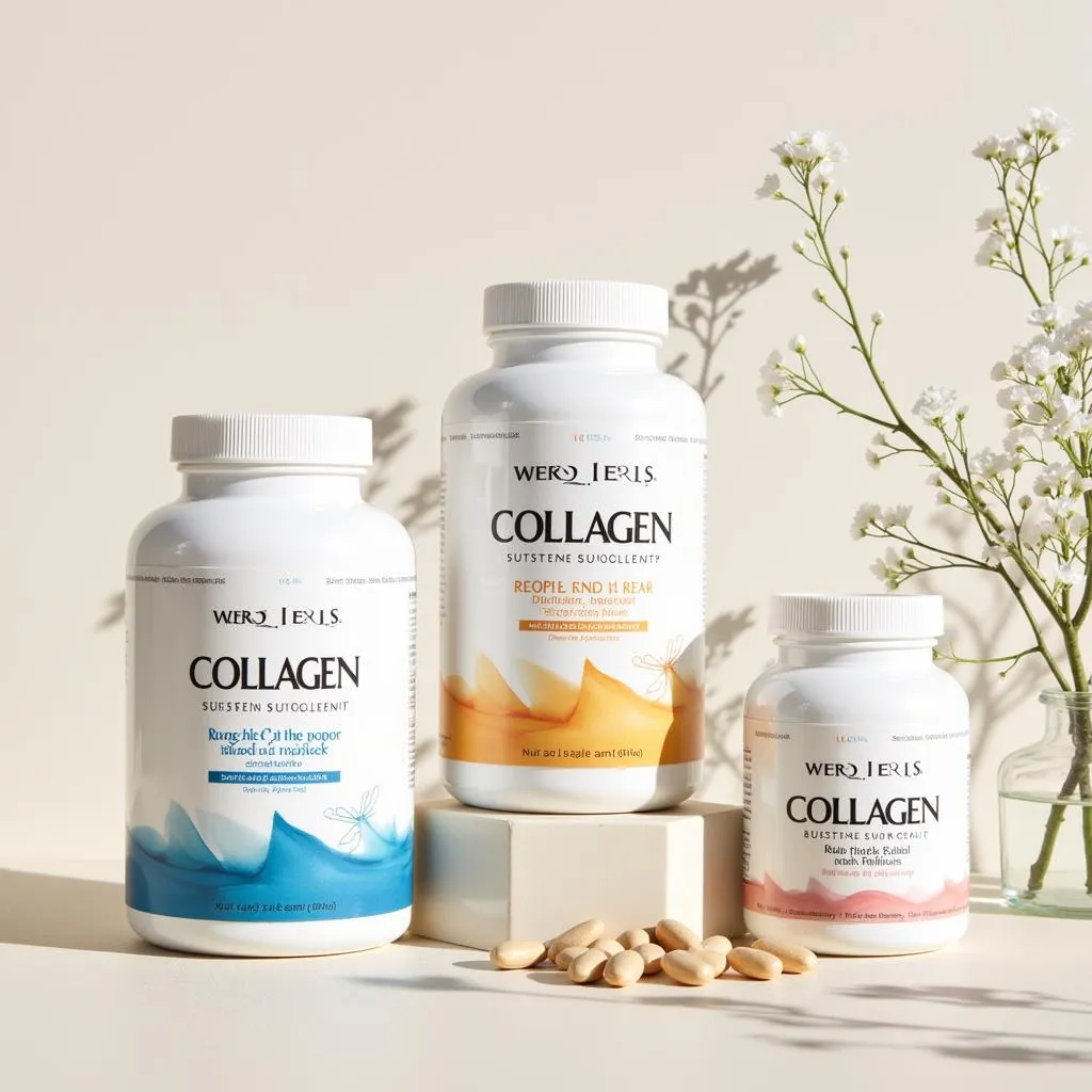 Various bottles and packages of Collagen Viet products.