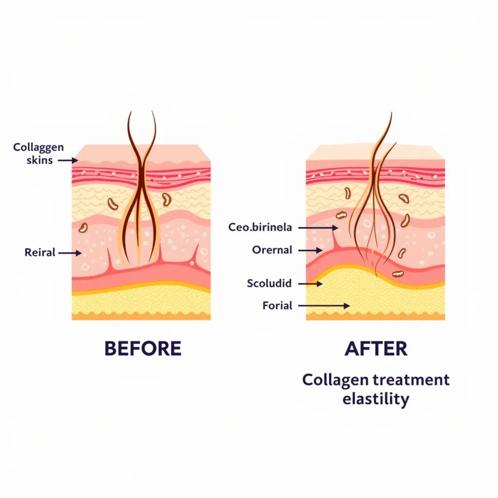 Sơ đồ cấu trúc da trước và sau khi thẩm mỹ collagen