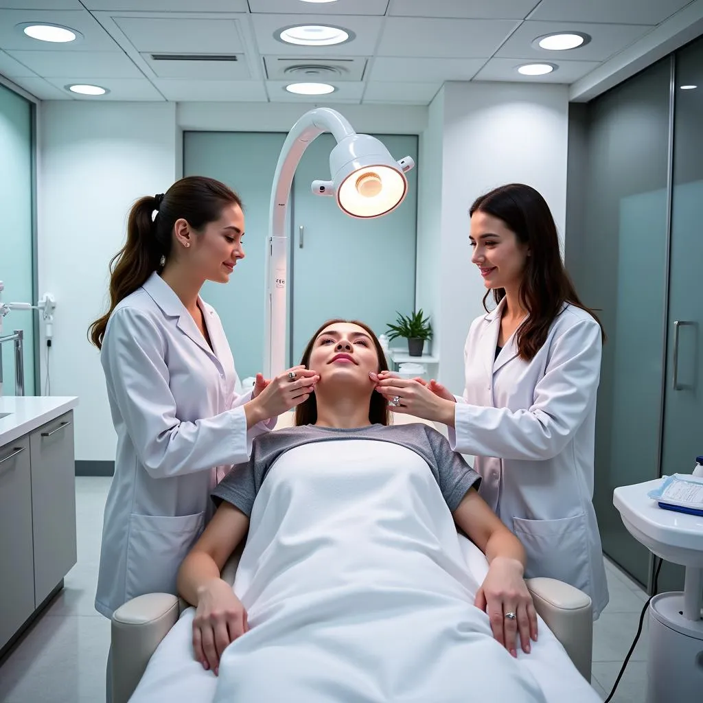 Women receiving beauty treatments at a clinic.