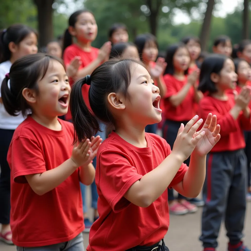 Trẻ em vừa hát vừa chơi trò chơi dân gian