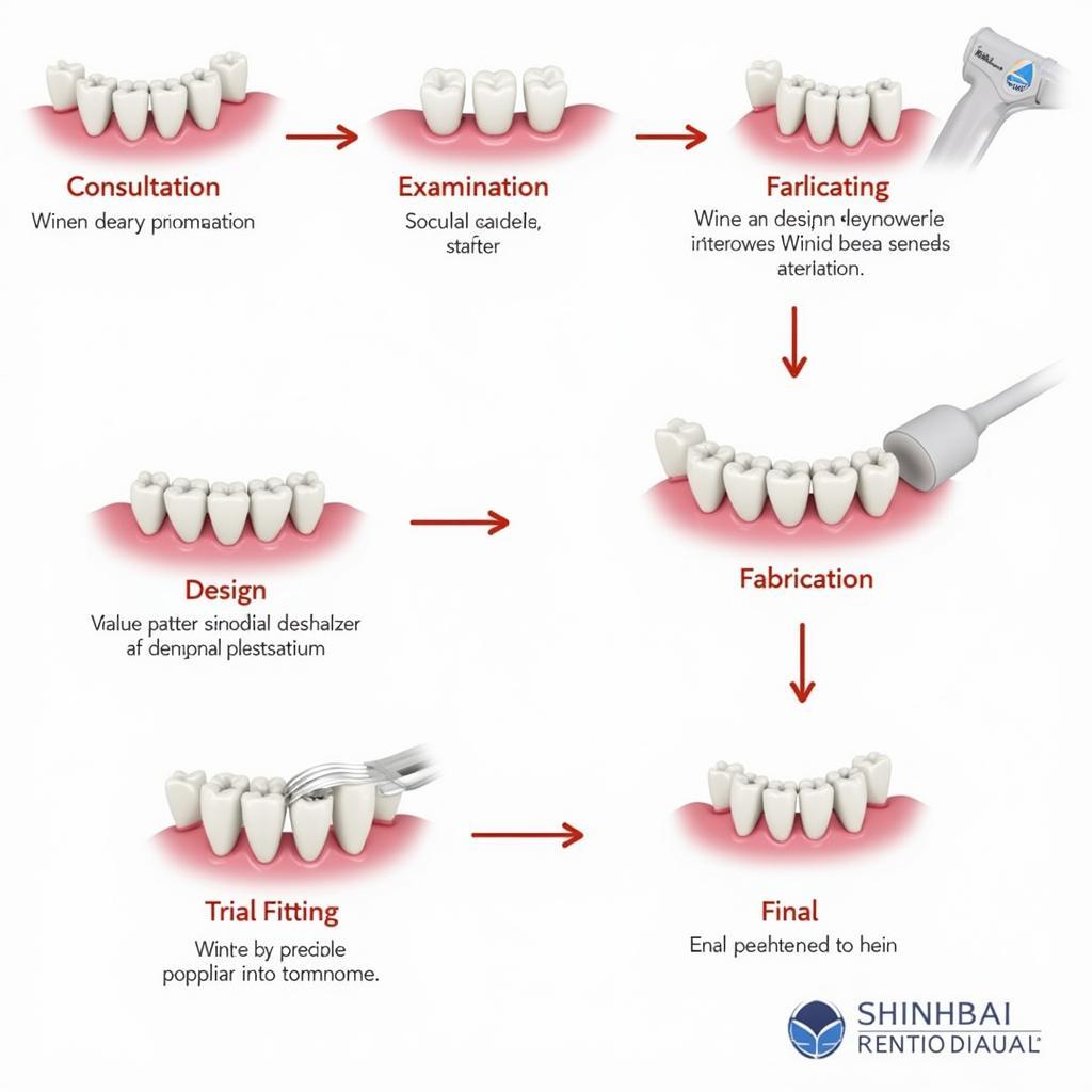 Quy Trình Răng Sứ Shinbi: Minh họa từng bước trong quy trình làm răng sứ tại Shinbi Dental, từ thăm khám, thiết kế, chế tác đến gắn thử và gắn chính thức.